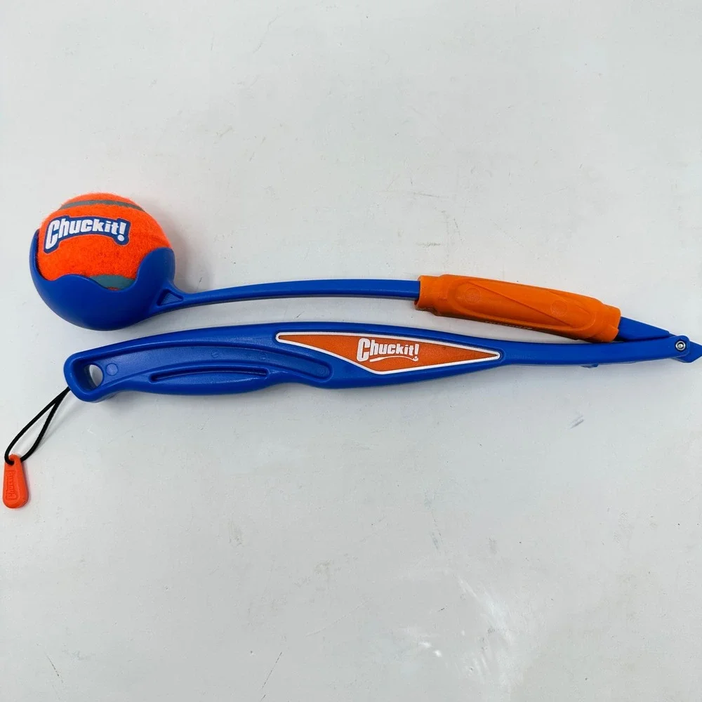 Chuckit! Dog Ball Launcher Set with Collapsible Travel Bowls Blue Orange 4pc